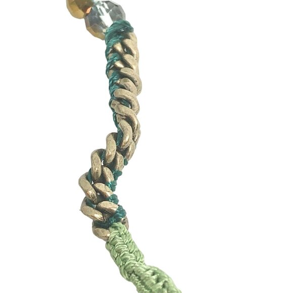 Chloe Plus Isabel Green Woven Chain Necklace W/ Faceted Gold & Silver Beads - Picture 4 of 8